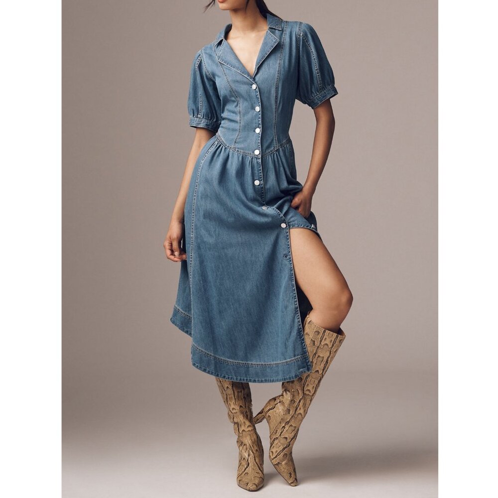 Anthropologie Pilcro Short Sleeve Denim Midi Shirt Dress 0P